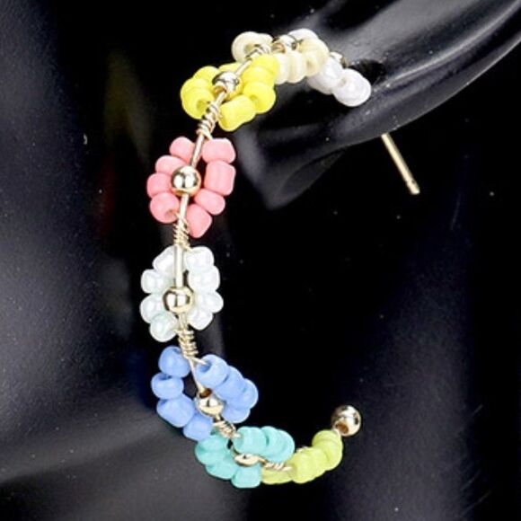 5/$25 Flower Multi Seed Beaded Earrings - Picture 2 of 6